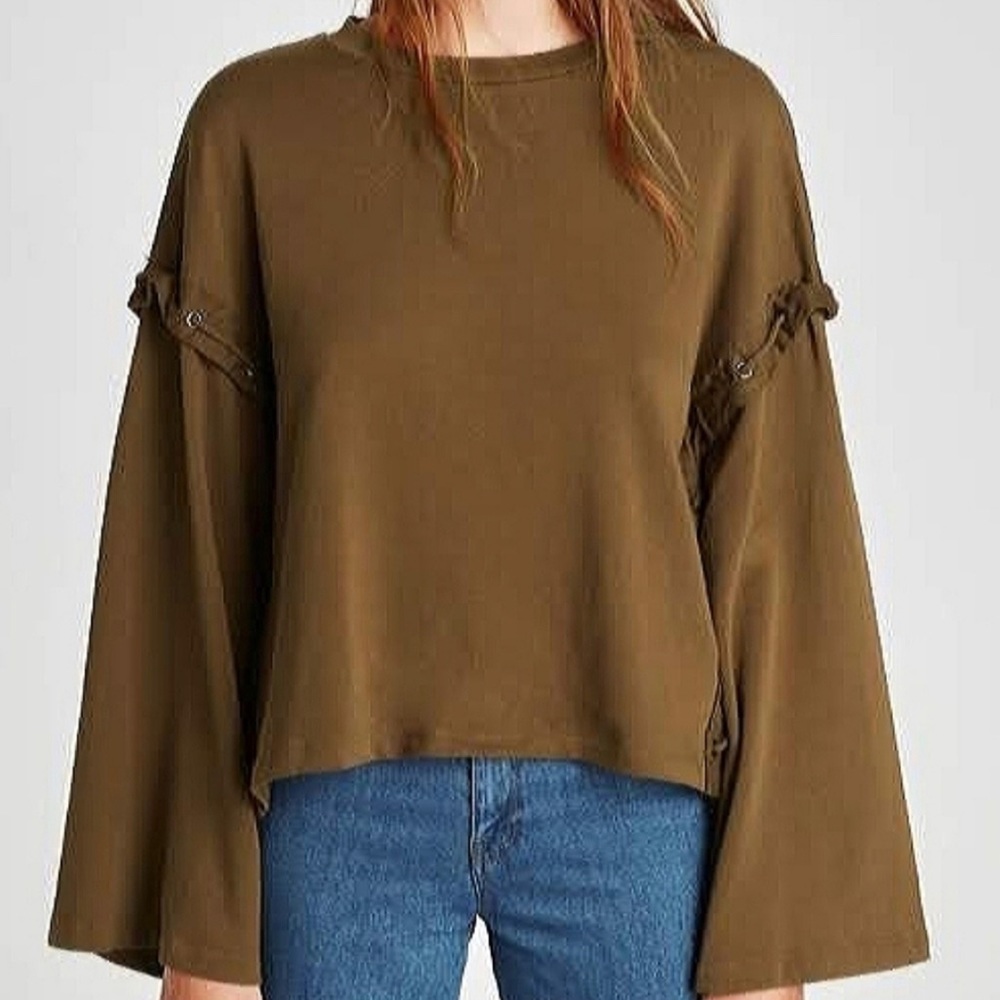 Wide Sleeve Lace-Up Sweater